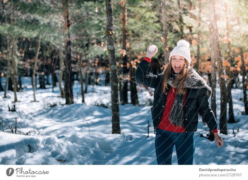portrait Young pretty woman enjoying and playing with snow in winter Portrait photograph Winter Woman Playing having fun Snow Youth (Young adults) Happy Blonde