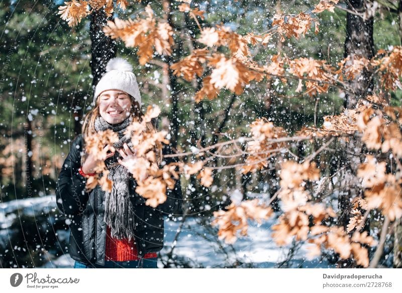 portrait Young pretty woman enjoying and playing with snow in winter Portrait photograph Winter Woman Playing having fun Snow Youth (Young adults) Happy Blonde