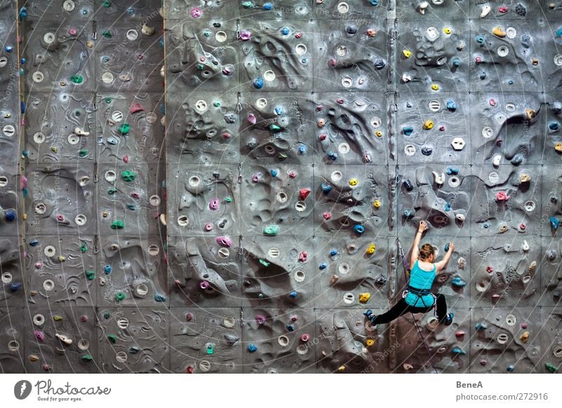 climb Leisure and hobbies Climbing Sports Fitness Sports Training Sportsperson Climbing wall Door handle Sporting Complex climbing hall Human being Feminine