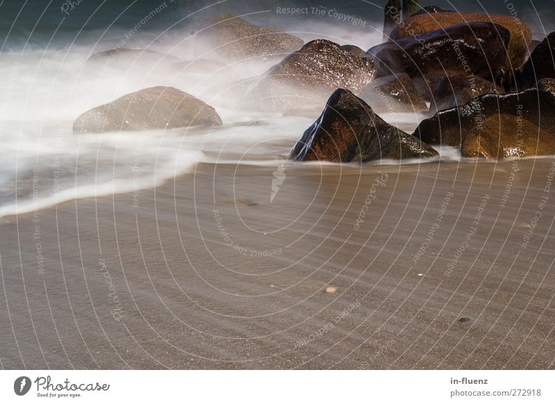 water mist Landscape Elements Water Beautiful weather Waves Coast Beach Baltic Sea Stone Sand Wet Natural Blue Brown White Heiligendamm Colour photo