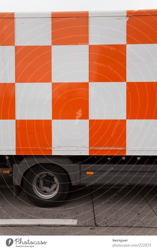 how about a nice game of chess Transport Logistics Motoring Truck Orange White Responsibility Design Safety Chessboard Asphalt Pattern Checkered Tire Street