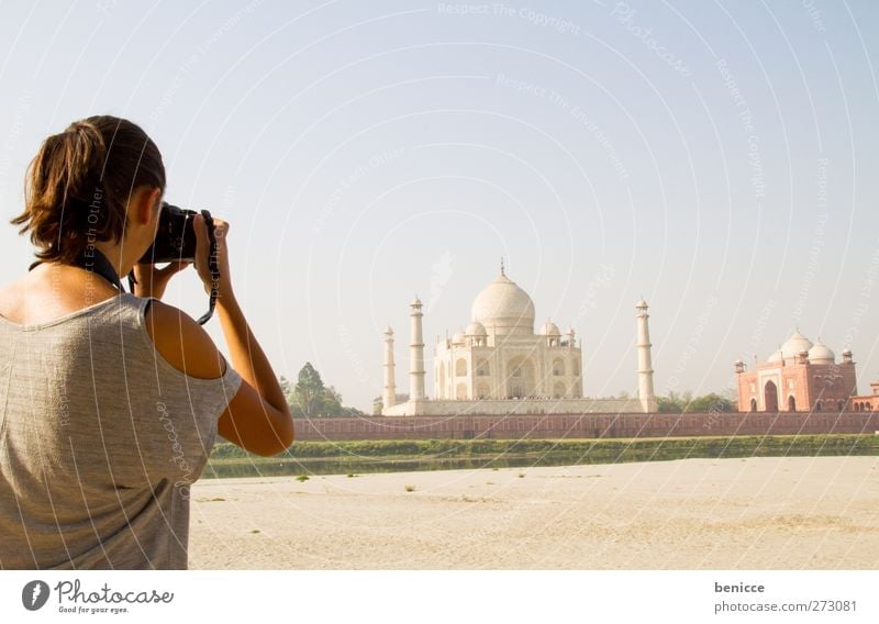 at the Taj Mahal Woman Human being Agra India Asia Vacation & Travel Travel photography Feminine Summer Backpacking Camera SLR Single-lens reflex camera