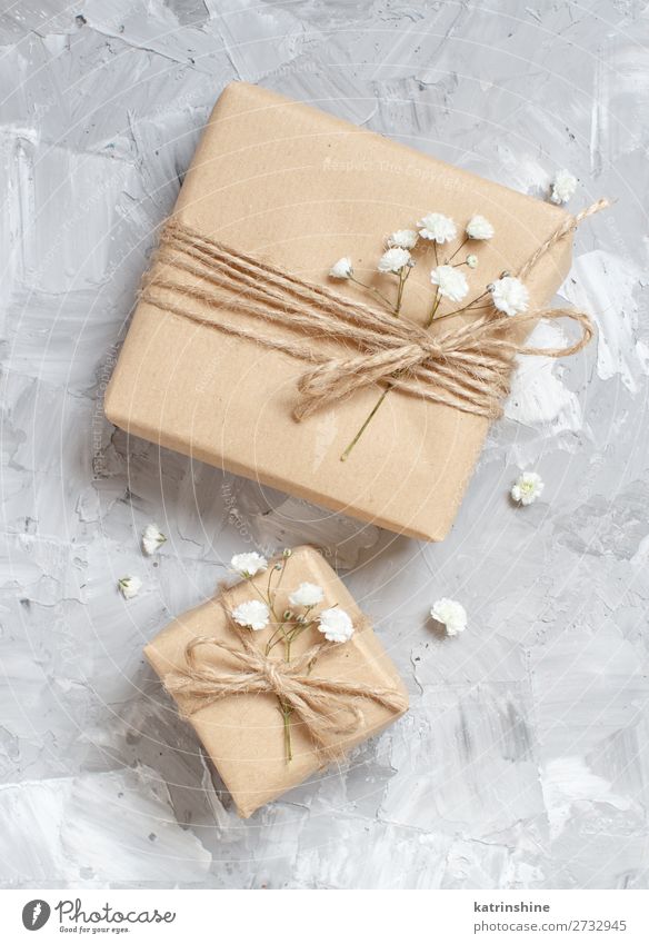 Gift boxes with small white flowers Beautiful Decoration Valentine's Day Wedding Birthday Craft (trade) Woman Adults Flower Blossom Wood Small Above Gray White