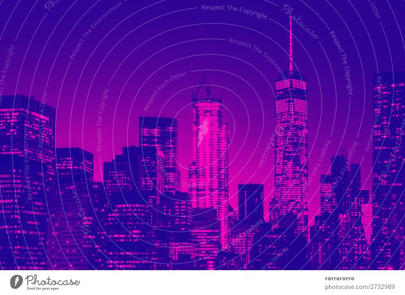 Night view of lower Manhattan skyline in New York Vacation & Travel Tourism Wallpaper Office Business Art Landscape Sky Downtown Skyline High-rise Building