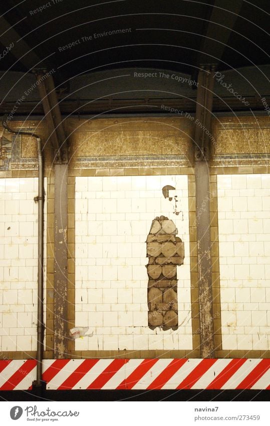 subway Deserted Tunnel Wall (barrier) Wall (building) Underground Platform Red White Colour photo Interior shot Copy Space top Artificial light