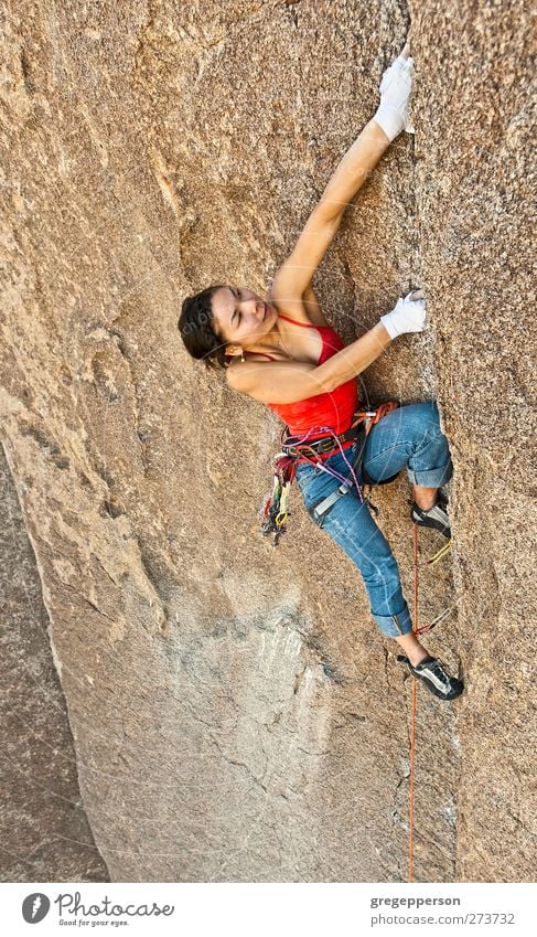 Female rock climber. Life Adventure Climbing Mountaineering Success Rope Feminine Woman Adults 1 Human being 18 - 30 years Youth (Young adults) Self-confident