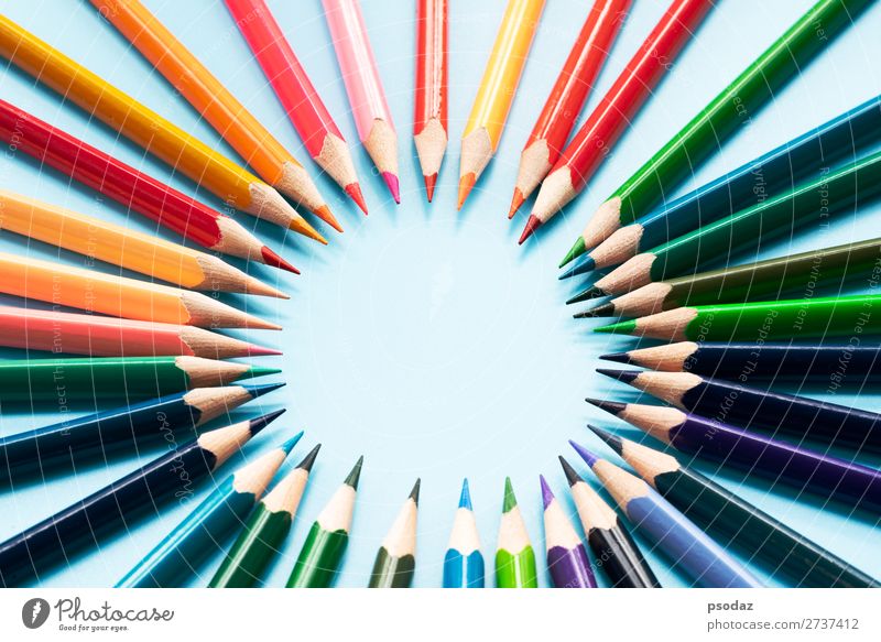 Teamwork concept. group of color pencil on blue background Success Business Career Clouds Together Red Black White Self-confident Trust Responsibility Respect