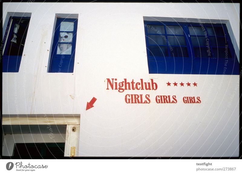 girls girls girls Night life Facade Nightclub Colour photo Exterior shot Section of image Entrance Typography Signage Red-light district
