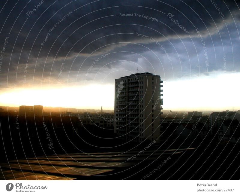 apocalypse Clouds Gale Town High-rise House (Residential Structure) Vantage point Thunder and lightning Sky Wind Architecture