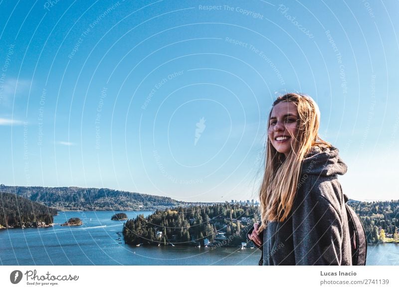 Girl on top of Quarry Rock at North Vancouver, BC, Canada Happy Adventure Summer Beach Ocean Mountain Hiking Woman Adults Environment Nature Landscape Sand Sky