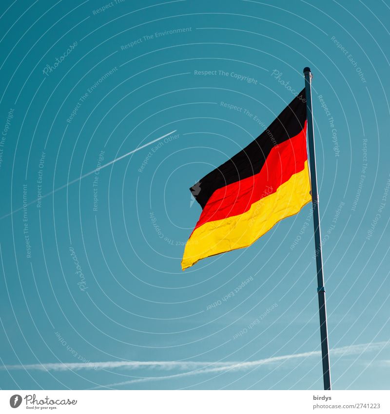 It's going up Cloudless sky Beautiful weather Wind German Flag Germany Aviation Vapor trail Illuminate Esthetic Authentic Positive Blue Gold Red Black Pride