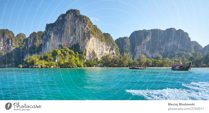 Krabi Province coast on a sunny morning, Thailand Vacation & Travel Tourism Trip Adventure Far-off places Cruise Summer Beach Ocean Island Waves Mountain Nature
