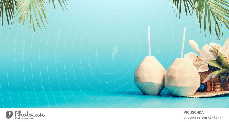 Summer background with tropical coconut cocktail Food Beverage Cold drink Drinking water Longdrink Cocktail Style Design Exotic Vacation & Travel
