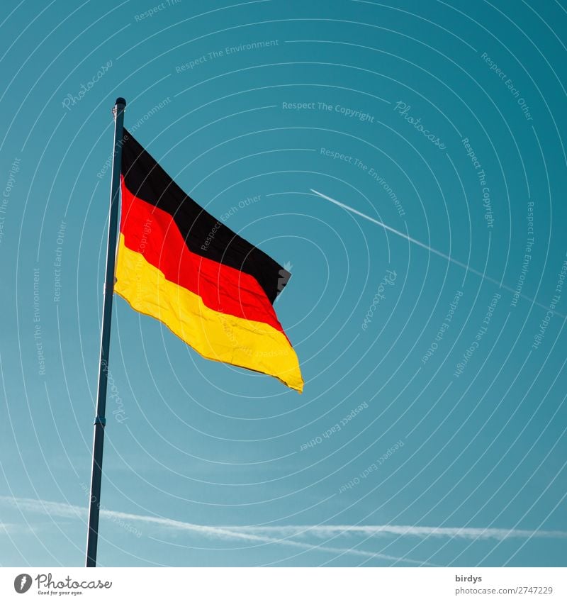 upward trend Cloudless sky Beautiful weather Wind German Flag Sign Illuminate Esthetic Authentic Success Fresh Positive Blue Gold Red Black Self-confident Power