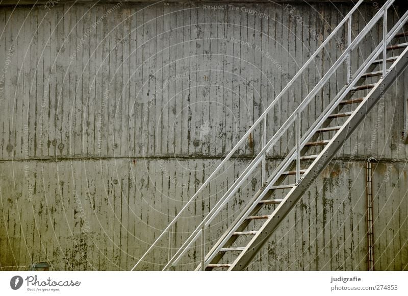 Hirtshals Industrial plant Manmade structures Wall (barrier) Wall (building) Stairs Facade Harbour Concrete Metal Cold Gloomy Gray Tank Colour photo