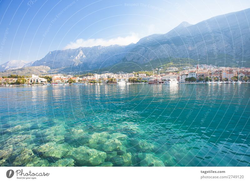 Makarska, Dalmatia, Croatia Adriatic Sea Bay Beach Town Coast Dreamily Fishing village Harbour Idyll Landscape Mediterranean sea Mountain Nature Promenade Ocean