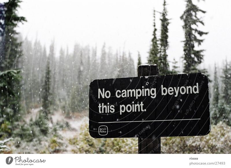 "Last chance. Camping British Columbia Forest Cold Signs and labeling Snow Snowfall Winter Signage Boundary Border