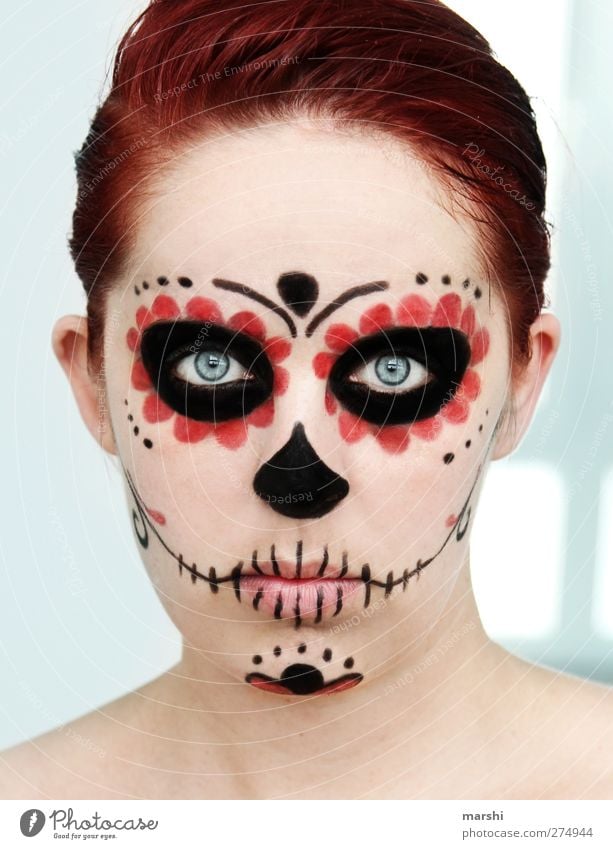 mexican skull Human being Feminine Young woman Youth (Young adults) Woman Adults Skin Head 1 Sculpture Culture Red-haired Black Emotions Moody Joy Sadness Grief