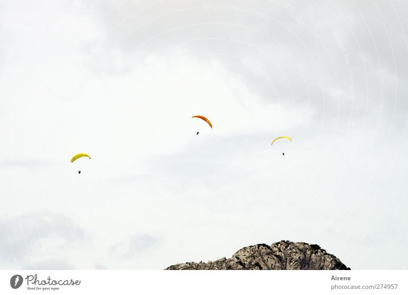 be over the hill Leisure and hobbies Freedom Sports Paraglider Paragliding Human being Adults 3 Air Sky Clouds Alps Mountain Peak Sign Point Arch Flying sports