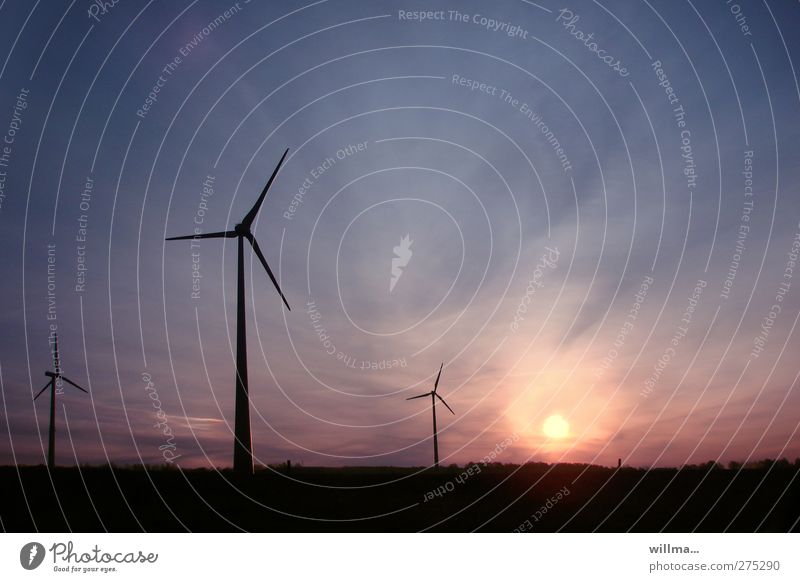 Solar-Wind-Energy Energy industry Renewable energy Wind energy plant Energy crisis Pinwheel Environment Sky Sunrise Sunset Advancement Sustainability