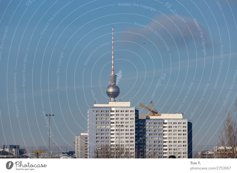 Berlin Friedrichshain Downtown Skyline Deserted Manmade structures Architecture Television tower Tourism Town Prefab construction New building Colour photo