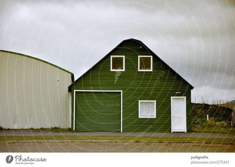 Iceland Clouds House (Residential Structure) Detached house Hut Building Wall (barrier) Wall (building) Facade Window Wood Uniqueness Cold Green