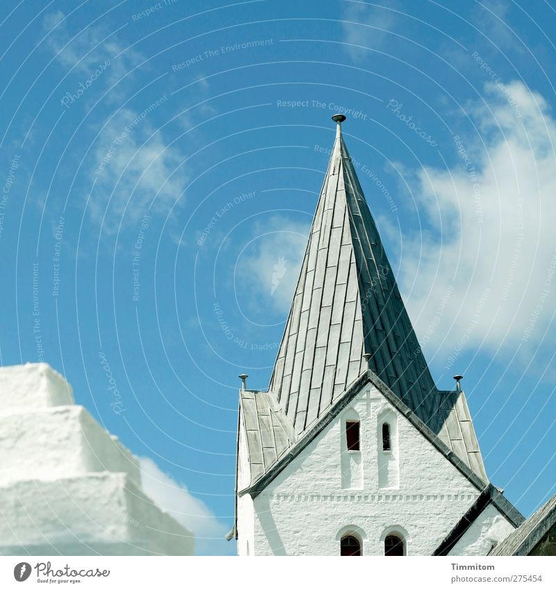 serrated hat Vacation & Travel Sky Clouds West Jutland Denmark Church Roof Stone Esthetic Sharp-edged Firm Bright Blue Gray White Emotions Husby Kirke Hatch