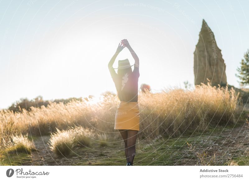 Cheerful young woman in hat in nature Woman pretty Nature Hat Beautiful Portrait photograph Youth (Young adults) Beauty Photography Model Attractive Fashion