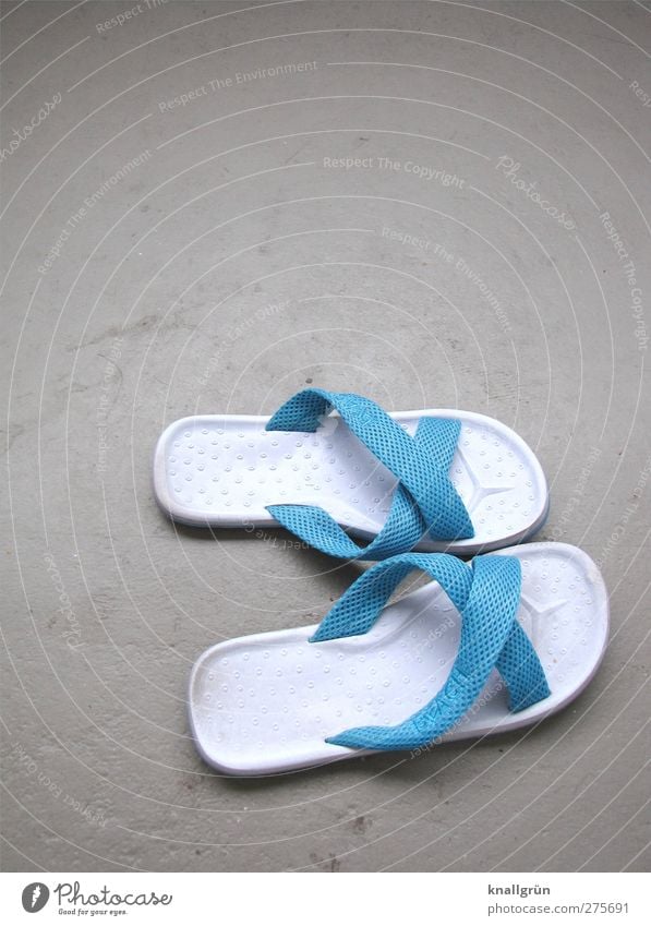 worn out Fashion Footwear Flip-flops Bright Blue Gray White Relaxation Leisure and hobbies Vacation & Travel Joy Beach shoes Colour photo Exterior shot Deserted