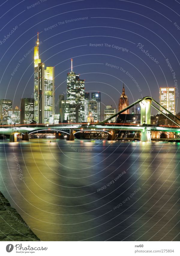 Raft bridge in front of Frankfurt skyline Frankfurt-Main Skyline High-rise Bridge Landmark Power Colour photo Close-up Night Central perspective