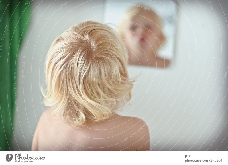 Mirror Image Human being Masculine Child Boy (child) Head Hair and hairstyles Face Back Shoulder 1 1 - 3 years Toddler Bathroom Blonde Curl Looking Happiness
