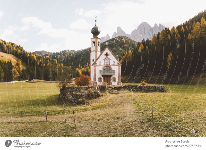 Small church on meadow Church Religion and faith Meadow Lawn Dome Architecture Christianity Forest Hill Mountain Nature Landscape Vacation & Travel Beautiful