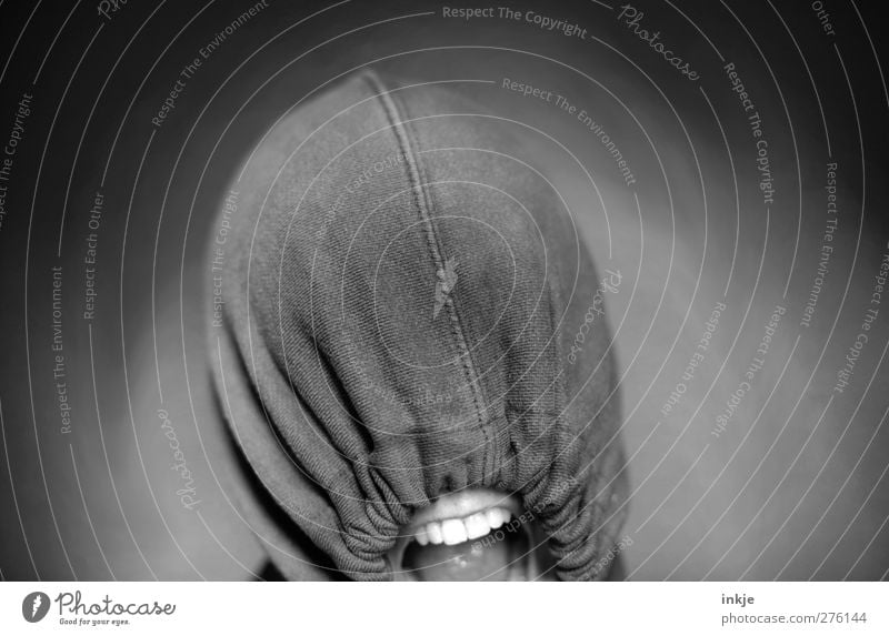 It just wants to play...! Life Head Mouth Teeth 1 Human being Fog Hooded (clothing) Scream Aggression Creepy Wild Emotions Moody Fear Horror Perturbed Anger