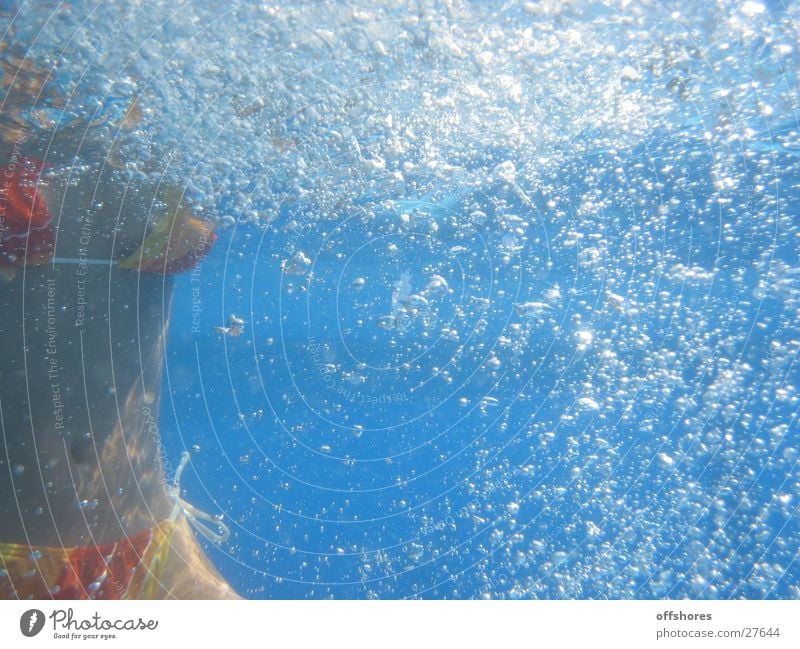 underwater Woman Bikini Underwater photo Air bubble Swimming pool Blue Water canon