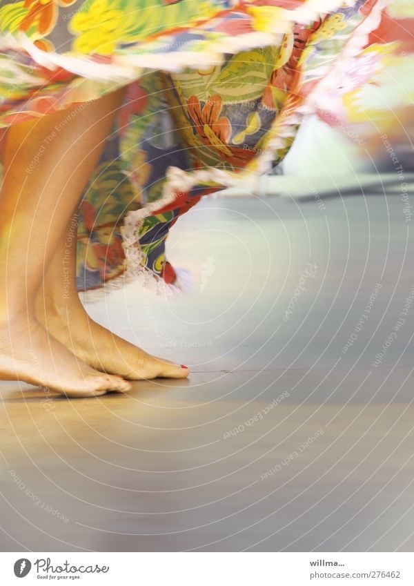 Bare feet, rhythmic dancing, colorful skirt Barefoot Dance Feminine Legs Feet Event Skirt Flowery pattern Exotic Esthetic Movement Culture