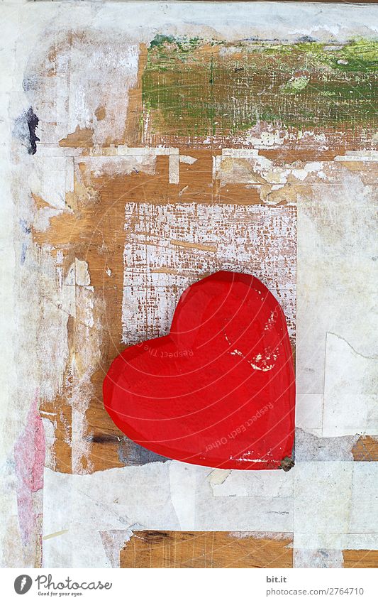 Red heart in front of a wooden wall, with graffiti and art. Design Feasts & Celebrations Valentine's Day Mother's Day Wedding Birthday Art Exhibition