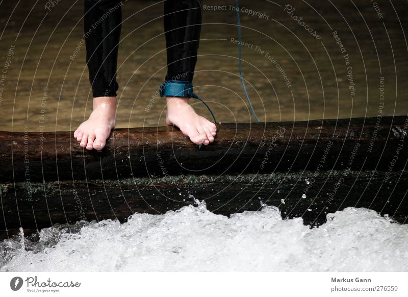 courage Human being Feet 1 Stand Wet Colour photo Exterior shot Detail Copy Space right Day Men`s feet Barefoot Edge White crest Whirlpool