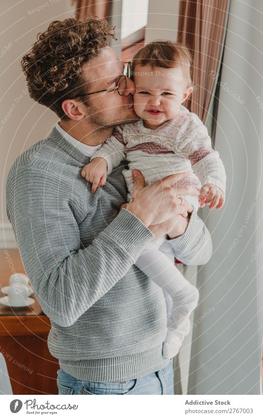Man with child at window Child Window Stand Father on hands Hotel Room Home Interior design Furniture Flat (apartment) Design Comfortable Safety (feeling of)