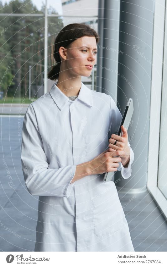 Woman in whites at modern building Laboratory Work and employment Science & Research Building Modern Contemporary Human being Scientist Medication Chemistry