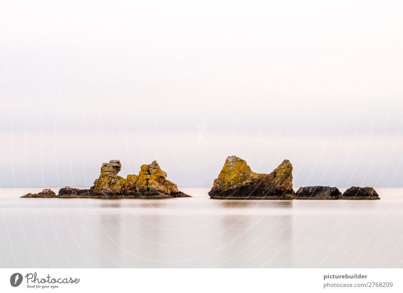 Rock formation in the sea Calm Meditation Vacation & Travel Ocean Nature Landscape Water Cloudless sky Horizon spring Summer Beautiful weather Coast Deserted