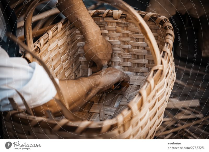 Making wicker baskets Design Handicraft Easter Work and employment Craft (trade) Business Woman Adults Art Nature Cloth Make Natural Brown Tradition Basket