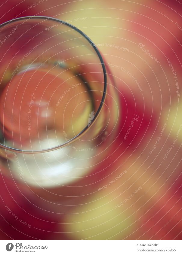 look deep into the glass Beverage Drinking Juice Wine Glass Delicious Yellow Red Abstract Circle Blur Checkered Tablecloth Wine glass Bird's-eye view Corner