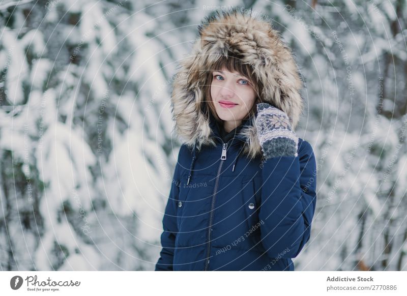 Winter woman in the snow. Beautiful girl in the winter in nature. High  quality photo Stock Photo