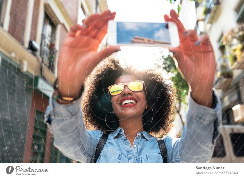 Self portrait of beautiful young afro american woman. Woman Black African Afro Human being Portrait photograph Sign Peace City Youth (Young adults) PDA Mobile