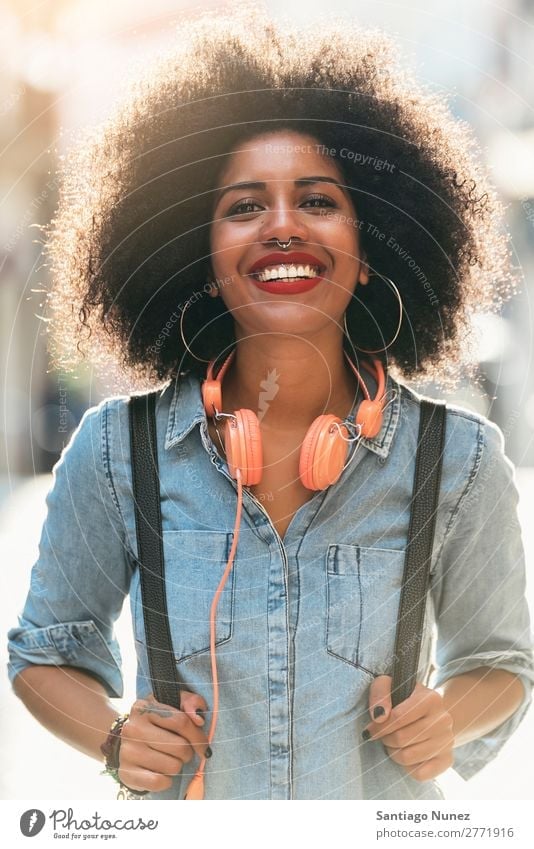 Portrait of beautiful afro american woman. Woman Black African Afro Human being Portrait photograph City Youth (Young adults) Girl American Ethnic Hair Smiling