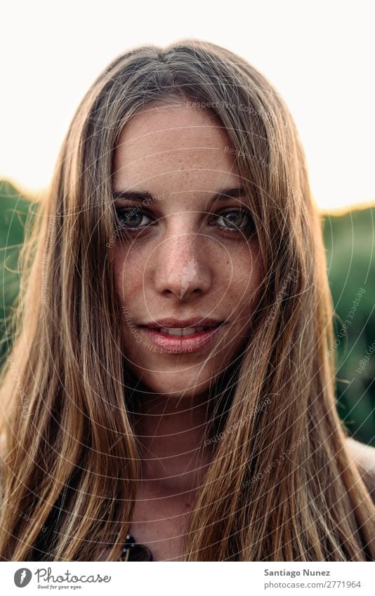 Closeup portrait of a girl woman hair spring beautiful natural winter autumn background beauty adult pretty fun smile people nature female caucasian person