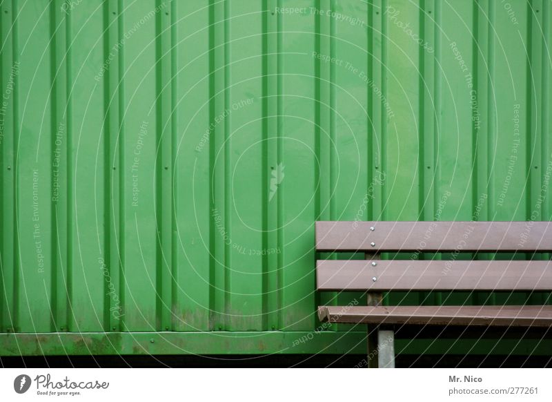 sit down and deepen airthol Wall (barrier) Wall (building) Facade Green Bench Seating Break Container Stripe Structures and shapes Loneliness Calm Tramp