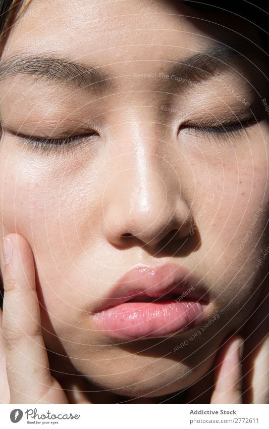 Beautiful face of Asian woman Face asian eyes closed cheeks Touch Woman Youth (Young adults) Human being Beauty Photography Portrait photograph pretty Model