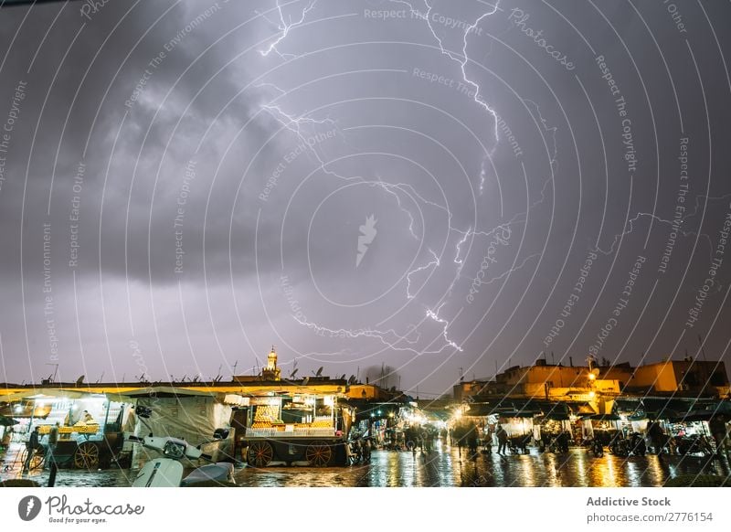 Thunder in evening sky above city City Evening Sky Night Storm Thunder and lightning Landscape Dramatic Light Lightning Skyline Power Town Weather Bright Summer