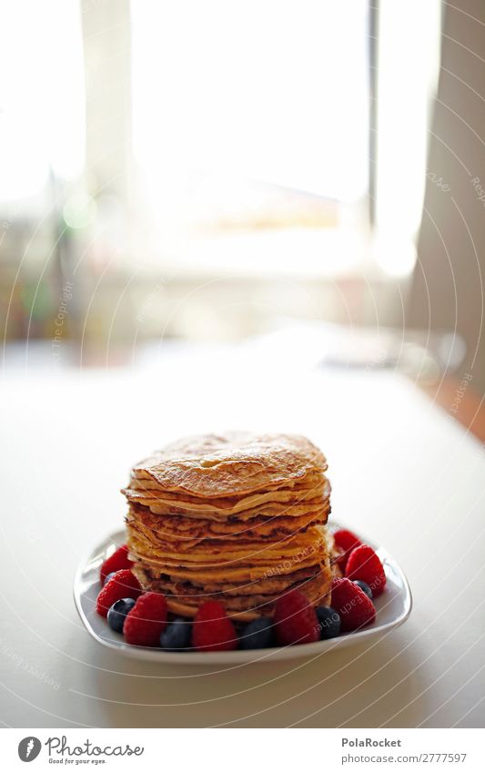 #A# Pancake-Window Art Esthetic Dish Pancake Rocks Raspberry Blueberry Breakfast Breakfast table Morning break Colour photo Subdued colour Interior shot